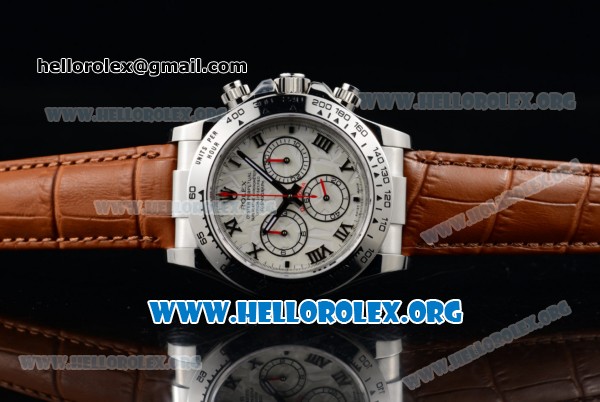 Rolex Daytona Chrono Clone Rolex 4130 Automatic Steel Case with White Dial and Brown Leather Strap (EF) - Click Image to Close